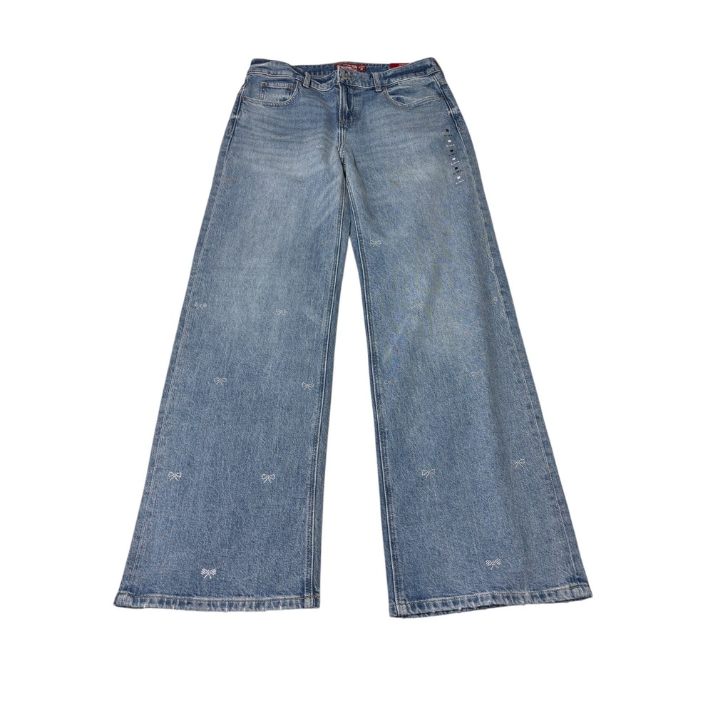 NWT Lucky Brand Lucky Legend Baggy Wide Leg Jeans Blue Bows 8/29R W34 L33